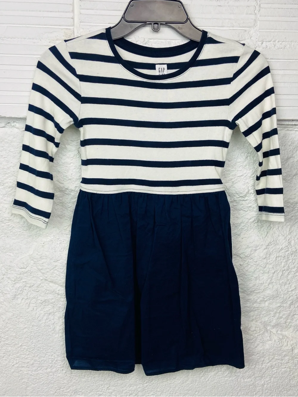 Gap Kids cotton Navy & White Striped Long-Sleeve Dress size medium